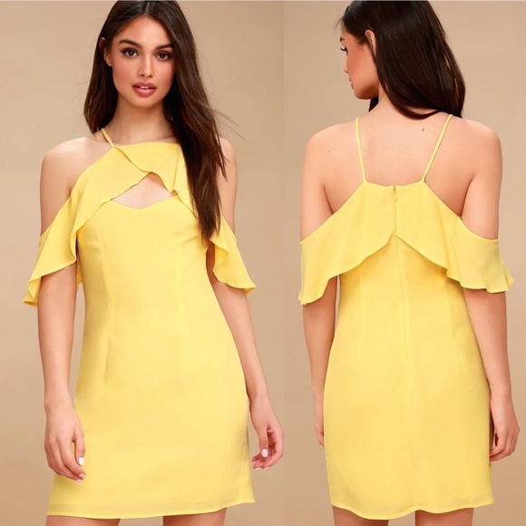NEW BB Dakota Butter Yellow Off Shoulder Dress - Picture 2 of 7